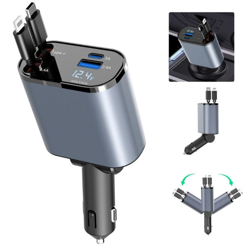 Carregador Veicular Incrível 4 em 1 com Cabos Retráteis - Veluz4XCharge™