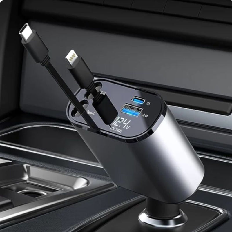 Carregador Veicular Incrível 4 em 1 com Cabos Retráteis - Veluz4XCharge™