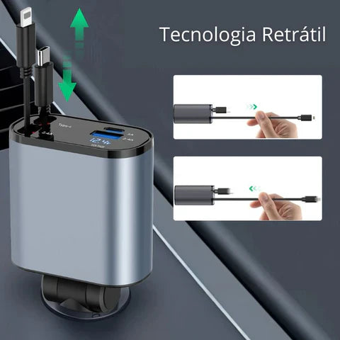 Carregador Veicular Incrível 4 em 1 com Cabos Retráteis - Veluz4XCharge™